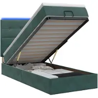 Syfax Cama otomana con colchón y luces LED, color verde oscuro, 90 x 200 cm, tapizada en terciopelo