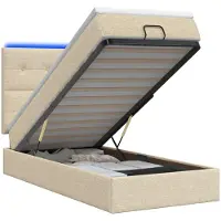 Syfax Cama otomana con colchón y luces LED, color crema, 100 x 200 cm, tapizada en tela