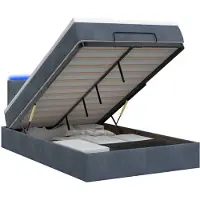 Syfax Cama otomana con colchón y luces LED, color gris oscuro, 120 x 190 cm, tapizada en terciopelo
