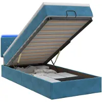 Syfax Cama otomana con colchón y luces LED, color azul oscuro, 100 x 200 cm, tapizada en terciopelo