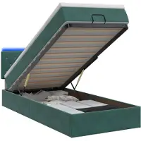 Syfax Cama otomana con colchón y luces LED, color verde oscuro, 90 x 190 cm, tapizada en terciopelo