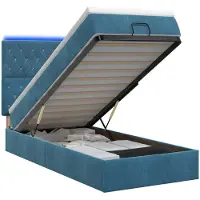 Syfax Cama otomana con colchón y luces LED, color azul oscuro, 80 x 200 cm, tapizada en terciopelo