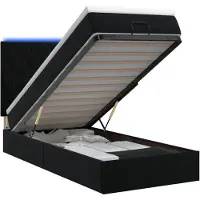 Syfax Cama otomana con colchón y luces LED, color negro, 90 x 200 cm, tapizada en terciopelo