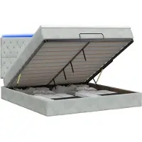 Syfax Cama otomana con colchón y luces LED, color gris claro, 160 x 200 cm, tapizada en terciopelo