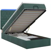Syfax Cama otomana con colchón y luces LED, color verde oscuro, 90 x 190 cm, tapizada en terciopelo