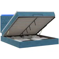 Syfax Cama otomana con colchón y luces LED, color azul oscuro, 140 x 190 cm, tapizada en terciopelo