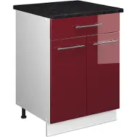 Vicco Mueble bajo para fregadero/placa Fame-Line Rojo Burdeos alto brillo/Blanco 60 cm con cajón, ET Antracita, Model 60953