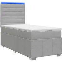 Syfax Cama de muelles con LED y colchón Gris Claro 90 x 200 cm Tela