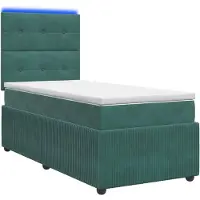 Syfax Cama con somier y colchón LED, color verde oscuro, 90 x 200 cm, tapizada en terciopelo