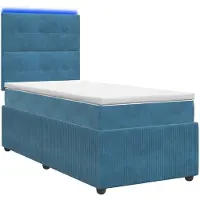Syfax Cama con somier y colchón LED, color azul, 90 x 200 cm, tapizada en terciopelo