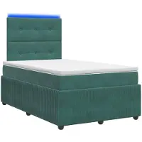 Syfax Cama con somier y colchón LED, color verde oscuro, 120 x 200 cm, tapizada en terciopelo