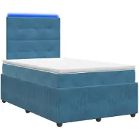 Syfax Cama con somier y colchón LED, color azul, 120 x 190 cm, tapizada en terciopelo