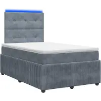 Syfax Cama con somier y colchón LED, color gris oscuro, 120 x 190 cm, tapizada en terciopelo
