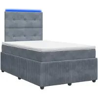 vidaXL Cama boxspring con somier y colchón LED, color gris oscuro, 120 x 200 cm, tapizada en terciopelo