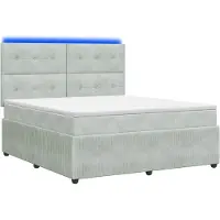 Syfax Cama con somier y colchón LED, color gris claro, 140 x 200 cm, tapizada en terciopelo