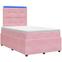 Syfax Cama con somier y base LED, colchón rosa, 120 x 200 cm, tapizada en terciopelo