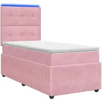Syfax Cama con somier y base LED, colchón rosa, 100 x 200 cm, tapizada en terciopelo