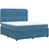 Syfax Cama con somier y colchón LED, color azul, 200 x 200 cm, tapizada en terciopelo