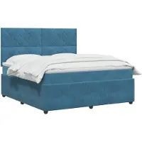 vidaXL Cama con somier y colchón, con cabecero, color azul, 180 x 200 cm, tapizada en terciopelo