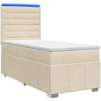 Syfax Cama con somier y base LED, colchón crema, 90 x 200 cm, tapizada en tela