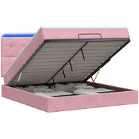 Syfax Cama otomana con colchón y luces LED rosas, 160 x 200 cm, tapizada en terciopelo