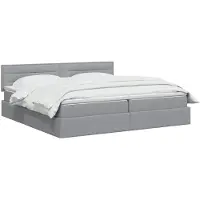 vidaXL : Cama con almacenamiento LED y colchón, color gris claro, 200 x 200 cm, tapizada en tela