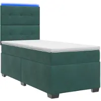 Syfax Cama con somier y colchón, color verde oscuro, 90 x 200 cm, tapizada en terciopelo