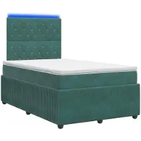 Syfax Cama con somier y colchón LED, color verde oscuro, 120 x 200 cm, tapizada en terciopelo