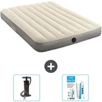 Intex Colchón inflable - Cama doble - 137 x 191 x 25 cm - Beige - Incluye bomba y kit de reparación
