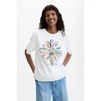 Desigual , Camiseta Estampado Floral 100% Algodón, Mujer, Algodon, Blanco, L