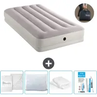 Intex Colchón inflable - 1 persona - 99 x 191 x 30 cm - Gris - Incluye bomba - Sábana ajustable - Almohada - Kit de reparación y protector de almohada