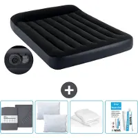 Intex Colchón inflable - Cama doble - 137 x 191 x 25 cm - Azul - Incluye bomba - Sábana ajustable - Almohada - Kit de reparación y protector de almohada