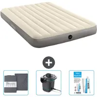 Intex Colchón inflable – Para 2 personas – 152 x 203 x 25 cm – Beige – Incluye sábanas ajustables, bomba y kit de reparación