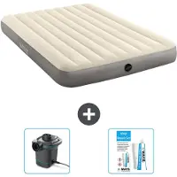 Intex Colchón inflable – Para 2 personas – 152 x 203 x 25 cm – Beige – Incluye bomba y kit de reparación