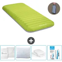 Intex Colchón inflable para camping - Para 1 persona - 76 x 191 x 17 cm - Verde - Incluye bomba - Sábana bajera - Almohada - Kit de reparación y protector de almohada