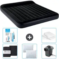 Intex Colchón inflable - Para 2 personas - 183 x 203 x 25 cm - Azul oscuro - Incluye: sábana ajustable, almohada, bomba y kit de reparación, además de un protector para la almohada