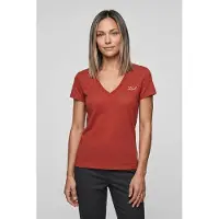 Karl Lagerfeld Linen Blend V-neck T-shirt Cinnabar Talla: M | Camisetas de Seda Outlet | Mujer | Rojo