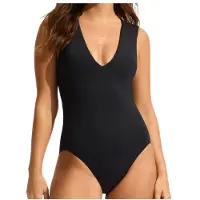 Seafolly - Women's S.Collective V Neck One Piece - Traje de baño size 40, negro