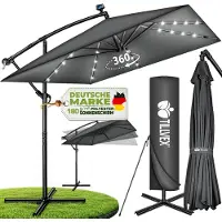 Tillvex Alu Sonnenschirm Rechteckig Ø 330 cm mit LED Solar Navy-Blau + Abdeckung mit Kurbel | Ampelschirm mit Ständer | Gartenschirm UV-Schutz, wasserdicht, 360° drehbar | Kurbelschirm Marktschirm
