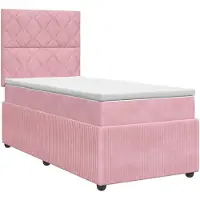 vidaXL Cama con somier y colchón, con cabecero, color rosa, 90 x 190 cm, tapizada en terciopelo