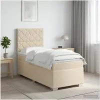 vidaXL Cama con somier y colchón, color crema, 100 x 200 cm, tapizada en tela