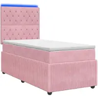 Syfax Cama con somier y base LED, colchón rosa, 100 x 200 cm, tapizada en terciopelo