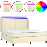 Syfax Cama box spring colchón y LED cuero sintético crema 160x200 cm