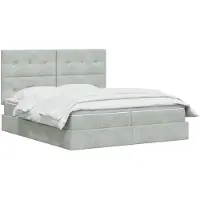 vidaXL : Cama con almacenamiento LED y colchón, color gris claro, 200 x 200 cm, tapizada en terciopelo
