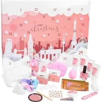 Ed Brubaker Calendario de Adviento de Cosméticos - 24 productos para el cuidado corporal y complementos de spa - Calendario navideño XXL para mujeres - Color rosa, diseño de monumentos de ciudades