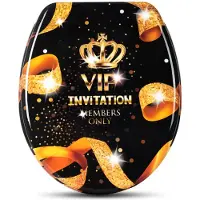 Woltu Asiento de inodoro con sistema de cierre automático, diseño decorativo, tapa de inodoro de duroplástico, tapa de inodoro estable y de alta calidad, forma ovalada, diseño "Golden VIP"
