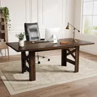 StarTech.com Mesa de comedor de estilo rústico, hecha de madera. Mesa rectangular para 6-8 personas. Estructura robusta. Superficie de mesa gruesa. Ideal para familias grandes. Color marrón