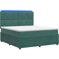 Syfax Cama con somier y colchón LED, color verde oscuro, 140 x 200 cm, tapizada en terciopelo