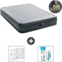 Intex Colchón inflable - Para 2 personas - 152 x 203 x 33 cm - Gris - Incluye bomba - Incluye sábana ajustable y kit de reparación