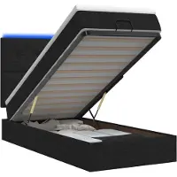 Syfax Cama otomana con colchón y luces LED, color negro, 90 x 190 cm, tapizada en tela